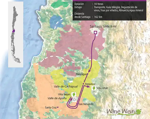 Tour Map Colchagua and Cachapoal Valley - Wine Wein Tours
